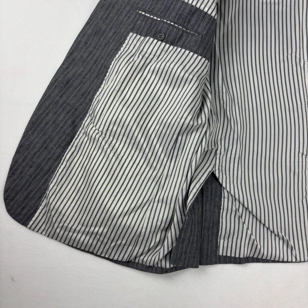 Inserch Collezione Italy Mens 100% Linen Blazer 46R  Gray Pinstripe Sport‎ Coat